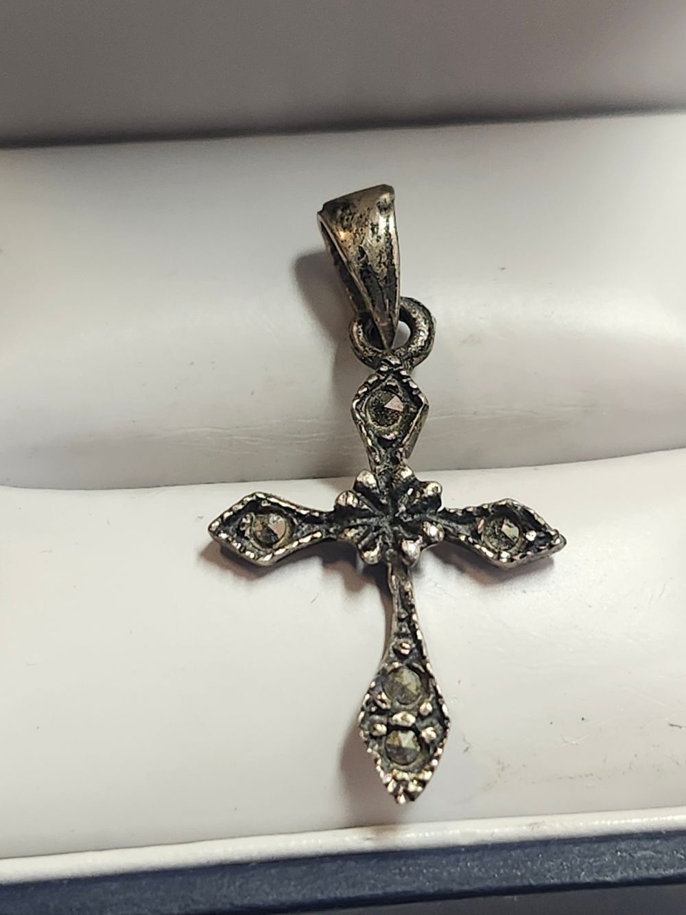 Sterling Silver Marcasite Cross Pendant Vintage 925